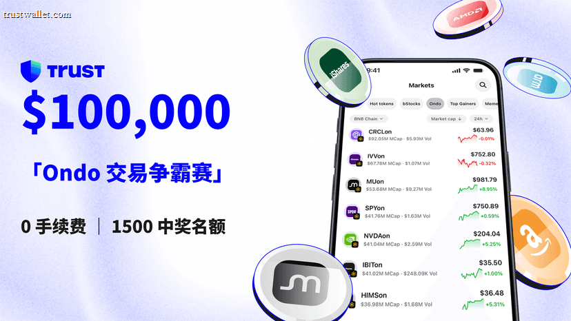 Ondo交易争霸赛:0手续费交易Ondo美股代币,瓜分$100,000