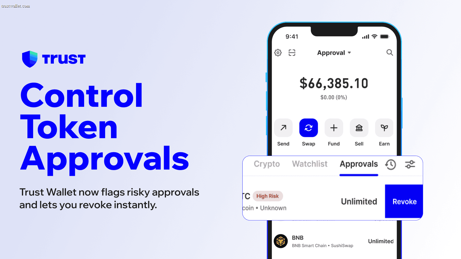 Controle e revogue aprovações de tokens na Trust Wallet