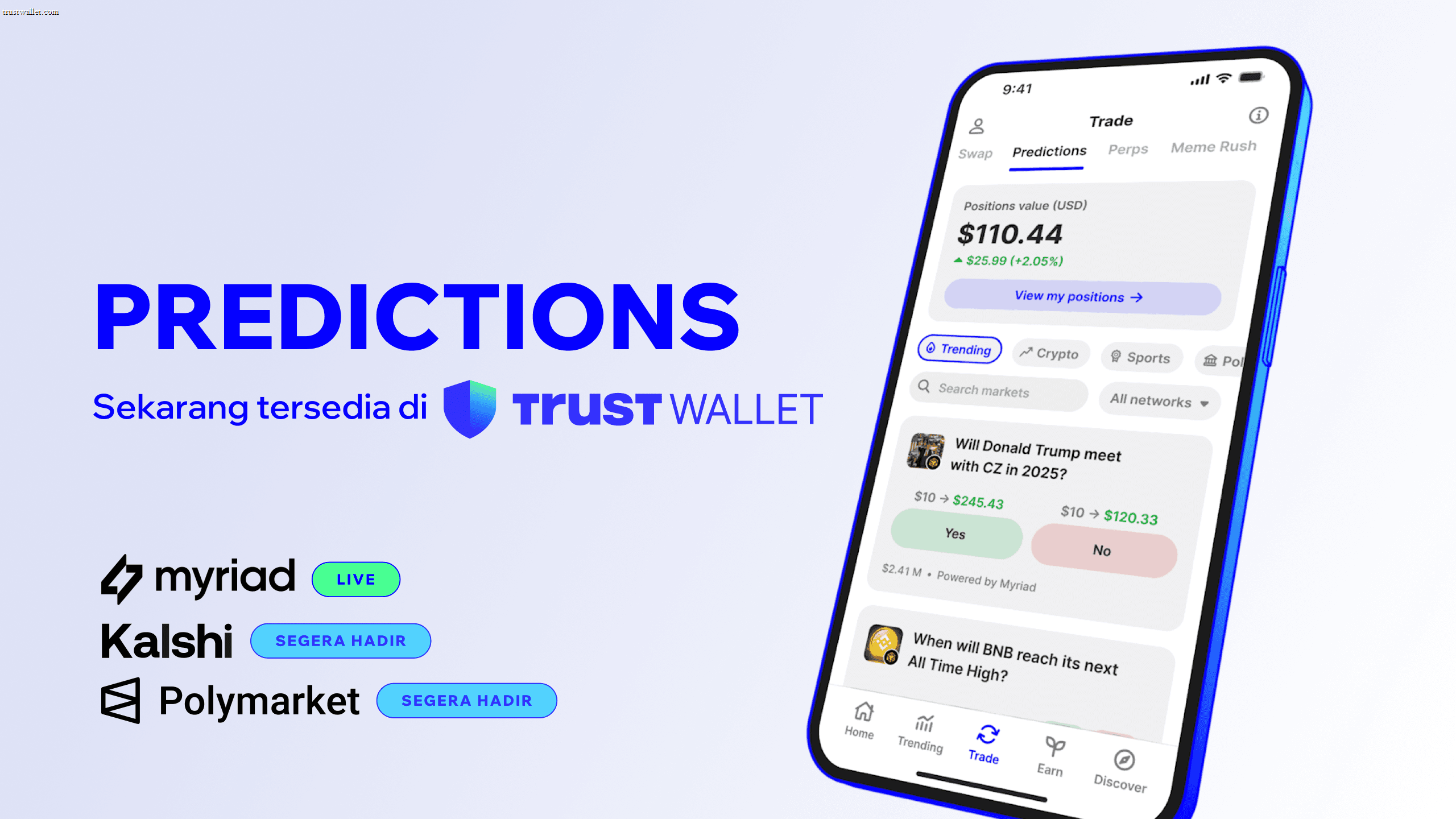 Memperkenalkan Predictions di Trust Wallet: Dapatkan Penghasilan dari Hasil Dunia Nyata